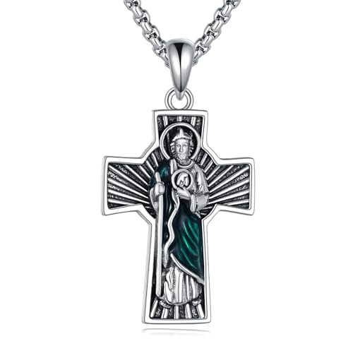 VONALA Saint Judas Tadeo 925 Sterling Silver Necklace Cross Crucifix Pendant Jewelry Gift for Women Men