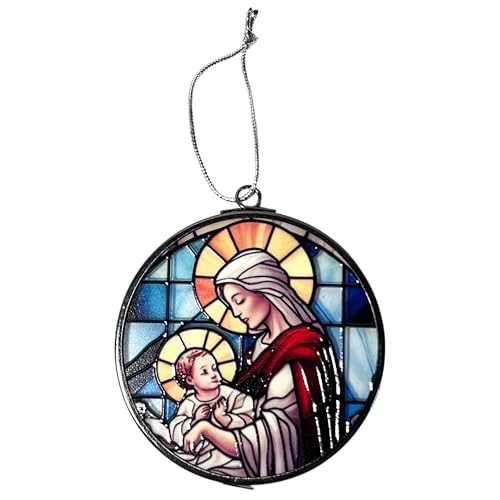 3-Inch Virgin Mary Stained Glass Style Suncatcher | Beautiful Religious Window Decoration 3 Inch Diameter