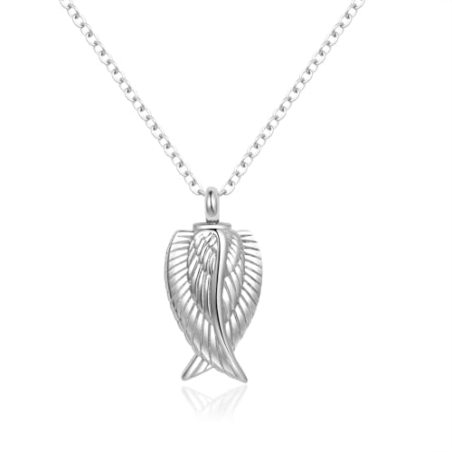 MiniJewelry Angel Wing Urn Necklaces for Ashes Cremation Jewelry Keepsake for Adult Women Men Human Family Loved One