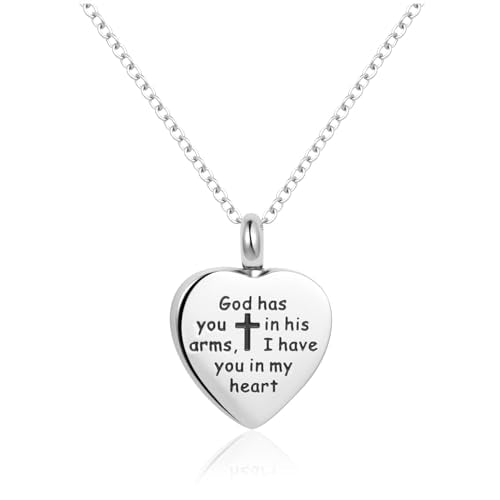 MiniJewelry Love Heart God Verse Urn Necklaces for Ashes Cremation Jewelry Keepsake for Adult Women Men Human Family Loved One