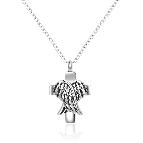 MiniJewelry Cross Angel Wing Urn Necklaces for Ashes Cremation Jewelry Keepsake for Adult Women Men Human Family Loved One