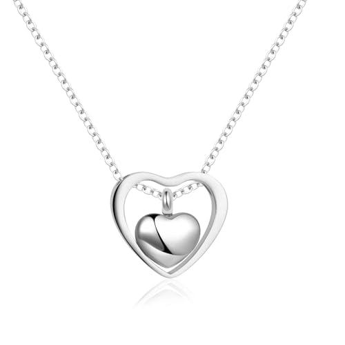 FGT Hollow Double Love Heart Urn Necklace for Women Cremation Memorial Jewellery for Ashes Keepsake Loved One Dog Cat