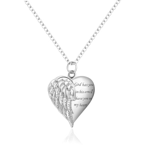 FGT Christian Love Heart Angel Wing Verse Urn Necklace for Women Cremation Memorial Jewellery for Ashes Keepsake Loved One Dog Cat