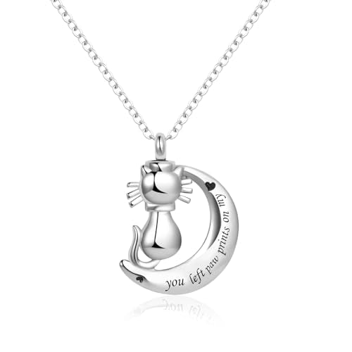 FGT Cat Dog Crescent Moon Urn Necklace for Women Cremation Memorial Jewellery for Ashes Keepsake Loved One Dog Cat Classic