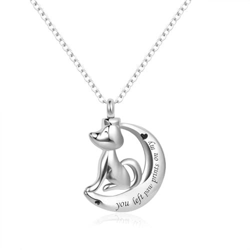 FGT Dog Crescent Moon Urn Necklace for Women Cremation Memorial Jewellery for Ashes Keepsake Loved One Dog Cat