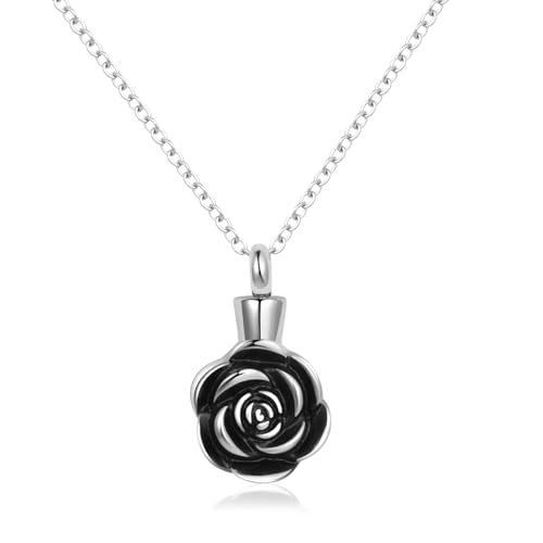 FGT Rose Flower Urn Necklace for Women Cremation Memorial Jewellery for Ashes Keepsake Loved One Dog Cat