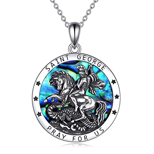 YFN St George Necklace for Men Sterling Silver Saint George Medal Protection Christian Amulet Jewelry Gifts for Women 20+2‘’