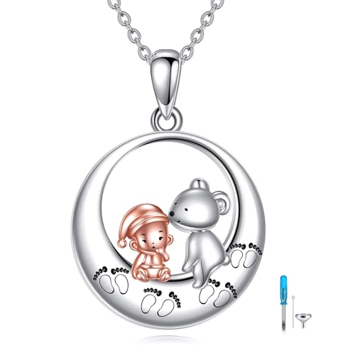 VONALA Teddy Bear/Sister/Mother/Father/Grandmother 925 Sterling Silver Urn Necklace Cremation Memorial Keepsake Pendant Jewelry for Women