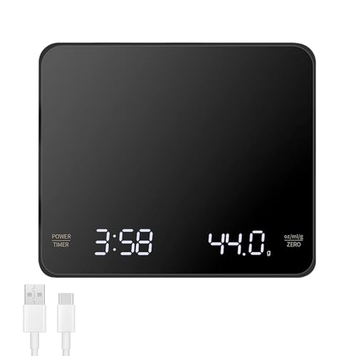 OBEST Rechargeable Mini Coffee Scales with Timer, 3kg/0.1g Accurate Barista Espresso Scale for Drip Coffee Pourover, Small Coffee Machine Scales, Digital Weighing Scale with Auto Tare black