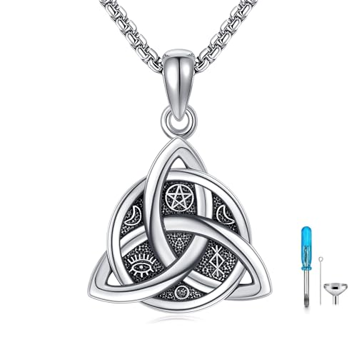 POPLYKE Celtic Urn Necklace for Ashes 925 Sterling Silver Celtic Knot Ashes Necklace Moon Star Urn Necklace Irish Cremation Jewellery