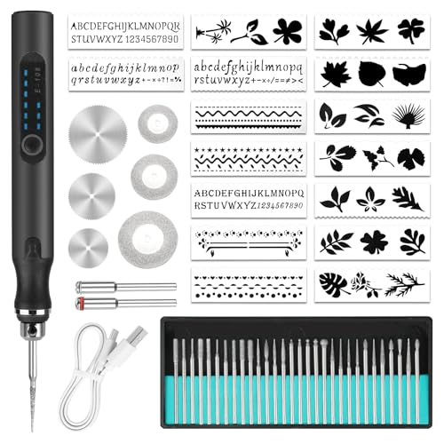 Ainiv Electric Engraving Tool Kit, USB Cordless Rechargeable Engraving Pen, Mini DIY Engraving Tool Kit, 30 Drill Rotary Carving Tools for Carving Glass Wood Metal Stone Plastic Jewelry, Black Black-electric Engraving Tool Kit
