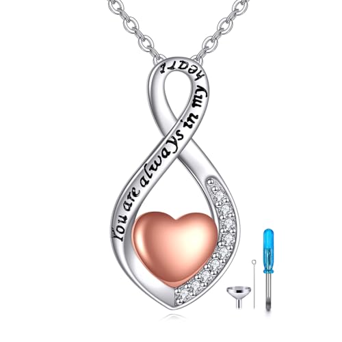 POPLYKE Infinity Heart Urn Necklace for Ashes 925 Sterling Silver Ashes Necklace Cremation Jewellery
