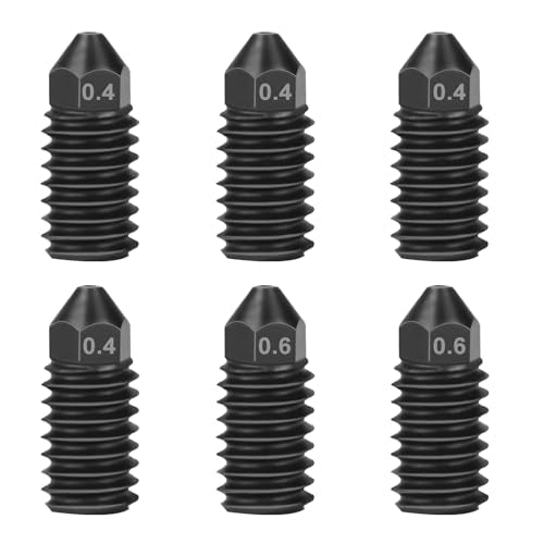 Pack of 6 A1/A1Mini Hardened Steel Nozzle for Bambu, 4 Pieces 0.4 mm, 2 Pieces 0.6 mm Hardened Steel Nozzle 3D Printer Extruder Nozzles for Bambulab A1/A1 Mini For Bambu A1/A1 Mini