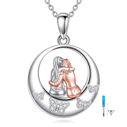 VONALA Sister 925 Sterling Silver Urn Necklace Butterfly Cremation Memorial Keepsake Pendant Jewelry for Women