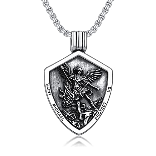 Seiyang 925 Sterling Silver Patron Saint Pendant Necklace Amulet Medals Religious Jewellery Gifts for Men Women (with Gift Box) B01-St Michael with Sword