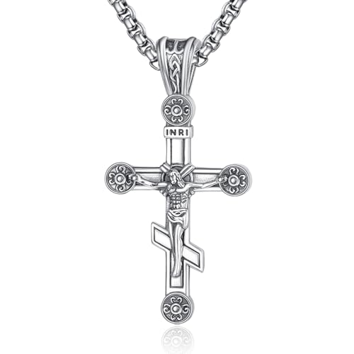praymos Silver Cross Necklace 925 Sterling Silver Crucifix Faith Celtic Knot Pendant Necklace for Women Girls Christian Religious Jewellery Necklace Birthday Orthodox Crucifix