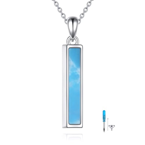 YFN Bar Larimar Urn Necklace Sterling Sliver Cremation Jewelry Urn Necklaces for Ashes for Women