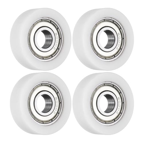 sourcing map 4Pcs Ball Bearing Guide 10 x 35 x 11mm Double Shielded POM Roller Bearings, Flat Pulley Wheel for Furniture, Hardware Accessories, White 4