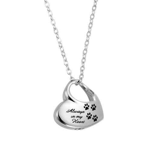 sourcing map Heart Cremation Necklace for Ashes Paw Print Pet Heart, Urn Ash Memorial Cremation Necklaces Waterproof Keepsake Pendant with Funnel Kit for Pet/Dog's/Cat's Ashes (Silver Tone)