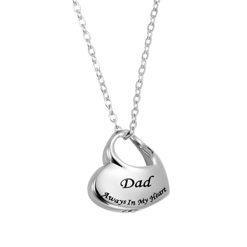 sourcing map Heart Cremation Necklace for Ashes Dad, Urn Ash Memorial Cremation Necklaces Waterproof Keepsake Pendant with Funnel Kit for Ashes of Loved Ones (Silver Tone)