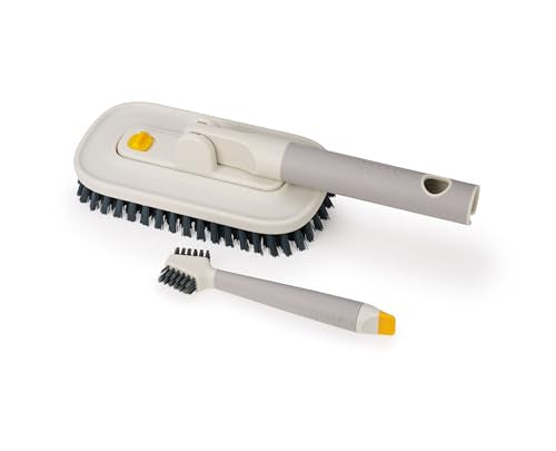Joseph Joseph CleanTech Detail Cleaning Set, Tile Scrubber & Detail Brush, V-Shaped Bristles for Grout, Non-Slip Handles
