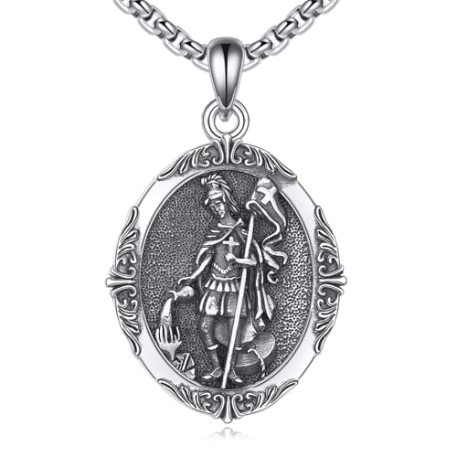 Religious Necklace for Men Women 925 Sterling Silver Praying Hands with Cross/Saint Michael/Saint Michael/Virgin Mary Necklace Medal saint florian