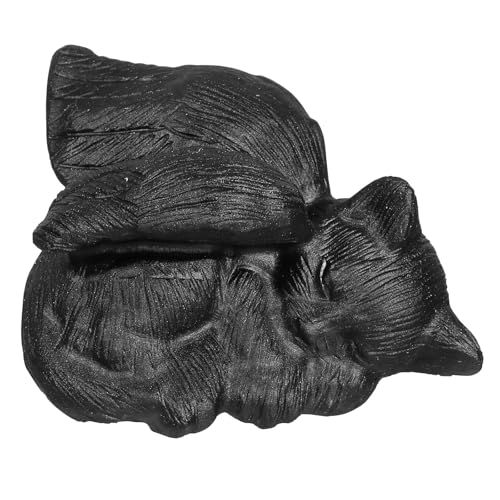 KYEYGWO Black Obsidian Cat Angel Memorial StatueOrnament for Home Office Cat with Angel Wings