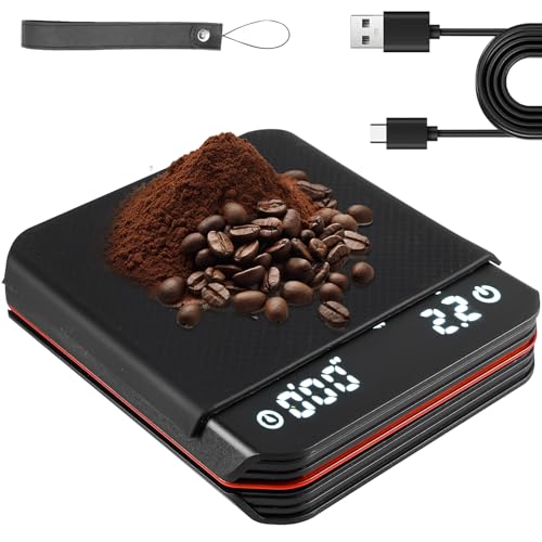 Espresso Scales with Timer, 3 Modes Digital USB Rechargeable Mini Coffee Scales with LED Display Screen Timer, 0.1 g High Precision Drip Coffee Scales for Filter Coffee, Cooking, Baking, Precision