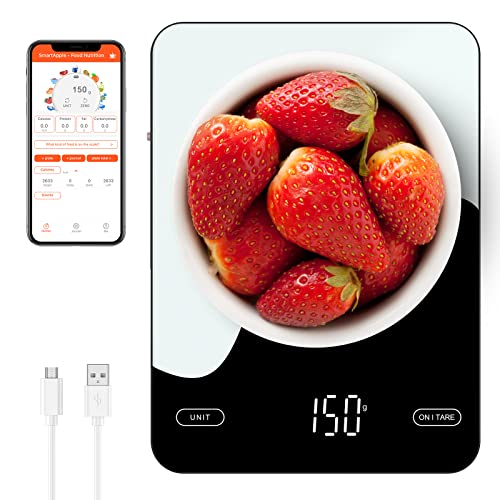 Digital Food Scale Rechargeable, 22lb/10kg Smart Kitchen Scales for Weight Loss, 1g/0.1oz Smart Food Scale with Nutrition Calculator APP, Kitchen Baking Mini Digital Scale