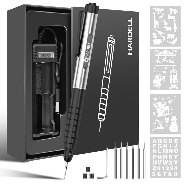 HARDELL Engraving Pen, Electric Micro Engraving Pen Tool Kit, USB Rechargeable Cordless Rotary Tools, Professional Portable DIY Engraver Machine for Metal Glass Ceramic Plastic Wood Jewelry-Black Black