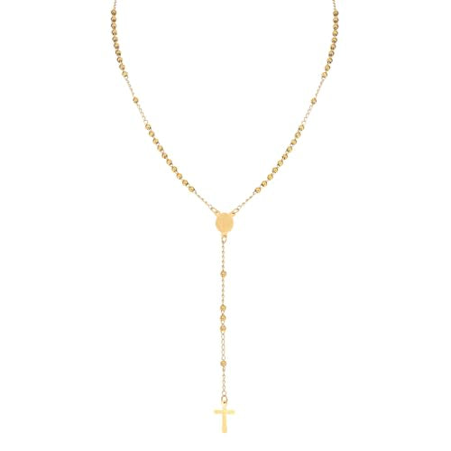 Eigso Pearl Necklaces for Men Women Rosary Catholic Necklace for Man Woman Christian Crucifix Pendant Chain Necklace A4 : 3MM Gold