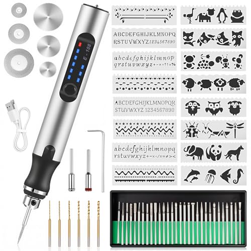 Engraving Pen, Glass Engraving Tool with 16 Templates for DIY Crafts(White) White