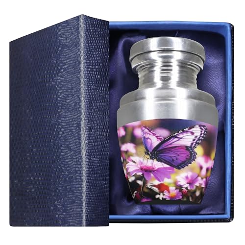 M MEILINXU Purple Urn, Butterfly Urn, Small Urns for Human Ashes, Keepsake Small / Keepsake