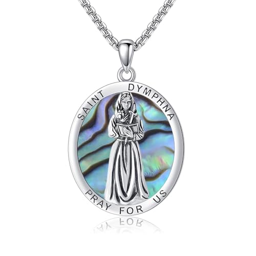 Abalone Shell St Dymphna Necklace 925 Sterling Silver Saint Dymphna Pendant Catholic Mother's Day Jewellery for Women Mum