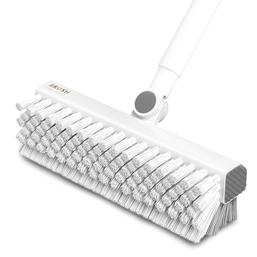 YIGAARUI Floor Scrub Brush with Long Handle,Wood grain floor brush Indoor/Outdoor Push Broom Stiff Bristles，Heavy Duty Stiff Bristle Floor Brush for Cleaning Bathroom, Shower Wall, Patio, Garage