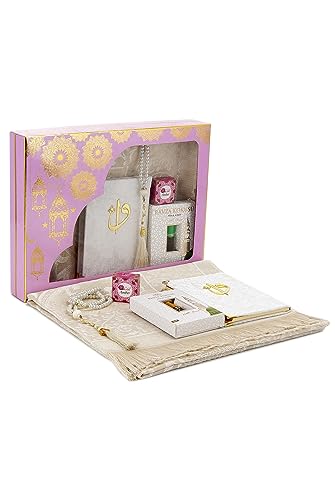 ihvan online Islamic Prayer Gift Box, Muslim Prayers Rug, Yaseen Book, Prayer Beads Tesbih, Solid Smell, Ravza Scent, 6 Piece Prayers Mat Set for Ramadan, Eid Gifts, Pink/Set 1 Pink / Set 1