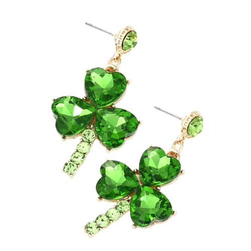 Shamrock Earrings Studs for St Patricks Day Sparkly Rhinestone Leaf Earrings Elegant Holiday Festival Accessories for Women Party
