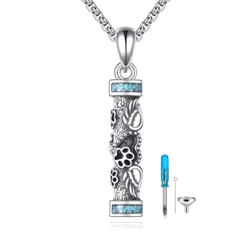 URONE Urn Necklace for Ashes 925 Sterling Silver Cremation Pendant That Holds Ash Memorial Jewellery Gifts for Loved Ones Cylinder & Paw & Wings