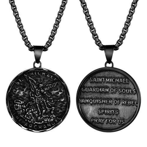 JewelryWe Men’s St Christopher Necklace - Stainless Steel Religious Medal Pendant Travel Traveler Protection Catholic Jewelry michael black