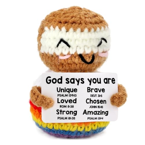 Onperpoe Positive Emotional Support Gift, Handmade Crochet Mini Jesus with Faith Based Bible Verse, Inspirational Gifts Spiritual Mental Health Support, Crochet Christian Gifts for Women Men