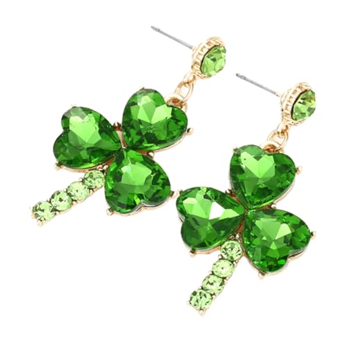 Clover Earrings for Women Irish Shamrock Rhinestone Dangle Leaf Drop Earrings Fashion Party Holiday Jewelry