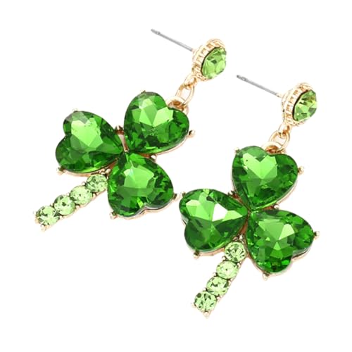 Shamrock Earrings for Women Rhinestone Drop Earrings Green Leaf Irish Holiday Jewelry Party and Celebration Accessory