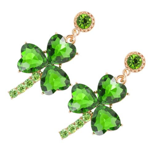 1 Pair Earrings Foam Faucets Irish Earrings Double Eggs Shamrock Leaf St Patricks Day Clip on Rhinestone Statement Alloy Green