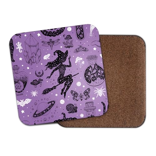 Witchcraft Square Coaster - Pattern Stars Witch Coven Magical Ritual Witchcraft Spiritual Men Women Friend Kitchen Drink #82786