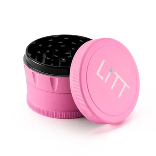 LITT Grinder - Premium Aluminium Herb Grinder with Unique Curved Teeth, Strong Magnetic Top Lid, 4-Piece Design, Kitchen Storage Accessories for Spices and Herbs | Pink