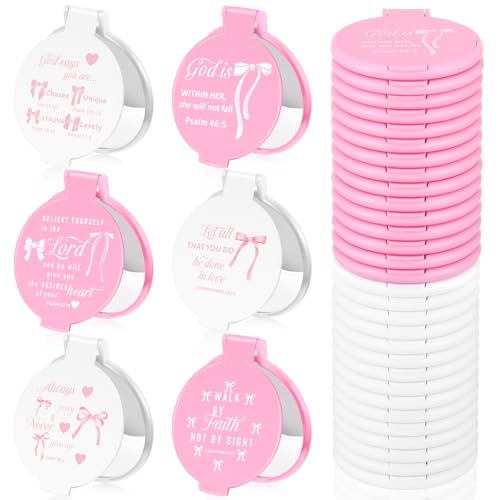Namalu 36 Pcs Pink Bow Christian Compact Mirrors with Bible Verse for Women