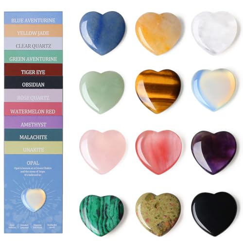 12 Pcs Healing Crystal Gifts with 12 Pcs Introduction Cards Multiple Colours