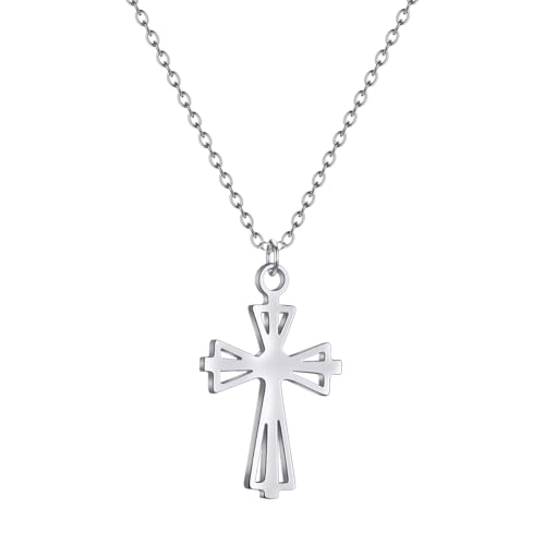 Cross Pendant Stainless Steel Necklace for Women Men Christian Jesus Chain Necklaces Religious Jewelry Gift Silver