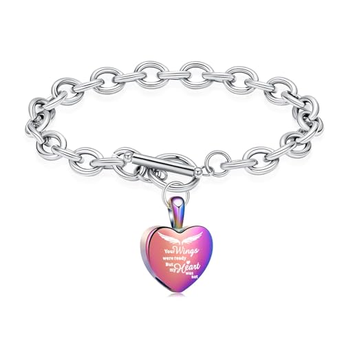 Heart Cremation Bracelet for Ashes Urn Bangles for Pet/Human Ashes Memorial Keepsake Ash Jewellery for Women Men Rainbow