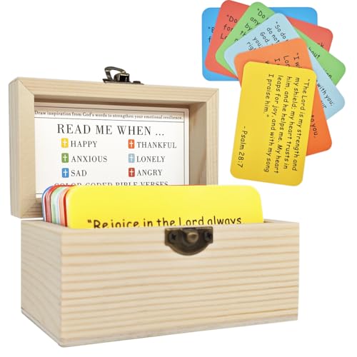 MOBU Bible Verse Cards & Wooden Box Christian Birthday Gifts for Women Men 90 Pcs & Wooden Box